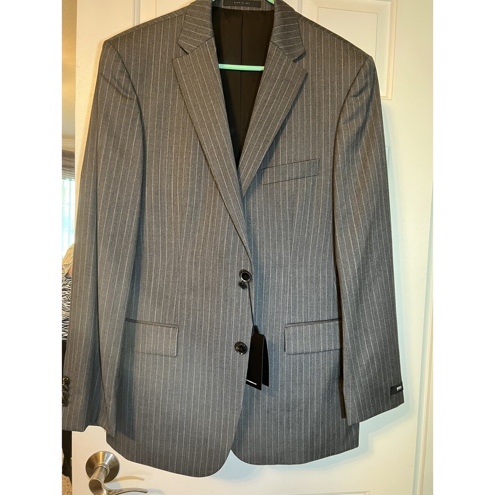 NWT $699.99‎ Hugo Boss 40R Mens Blazer Jacket Grey Striped Double Vent